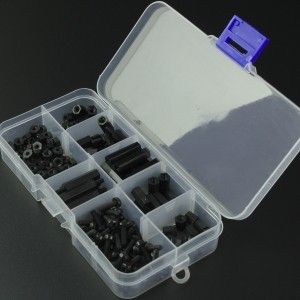 Kit surtido de soportes de nailon con tornillos M3 (caja de 180 piezas,  negro)