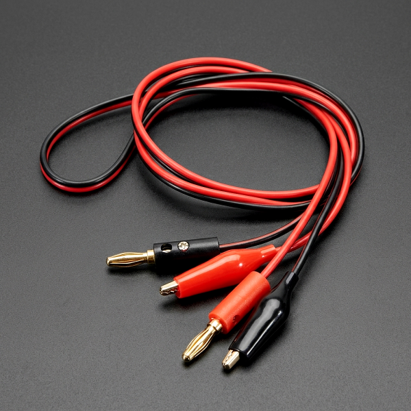 Cables de prueba con conectores banana y pinzas cocodrilo, 1 metro, rojo y negro, lote mínimo 50 unidades