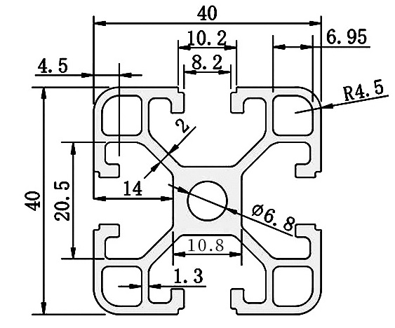 PERFIL ALUMINIO 40x40 LIGERO L 1000 mm