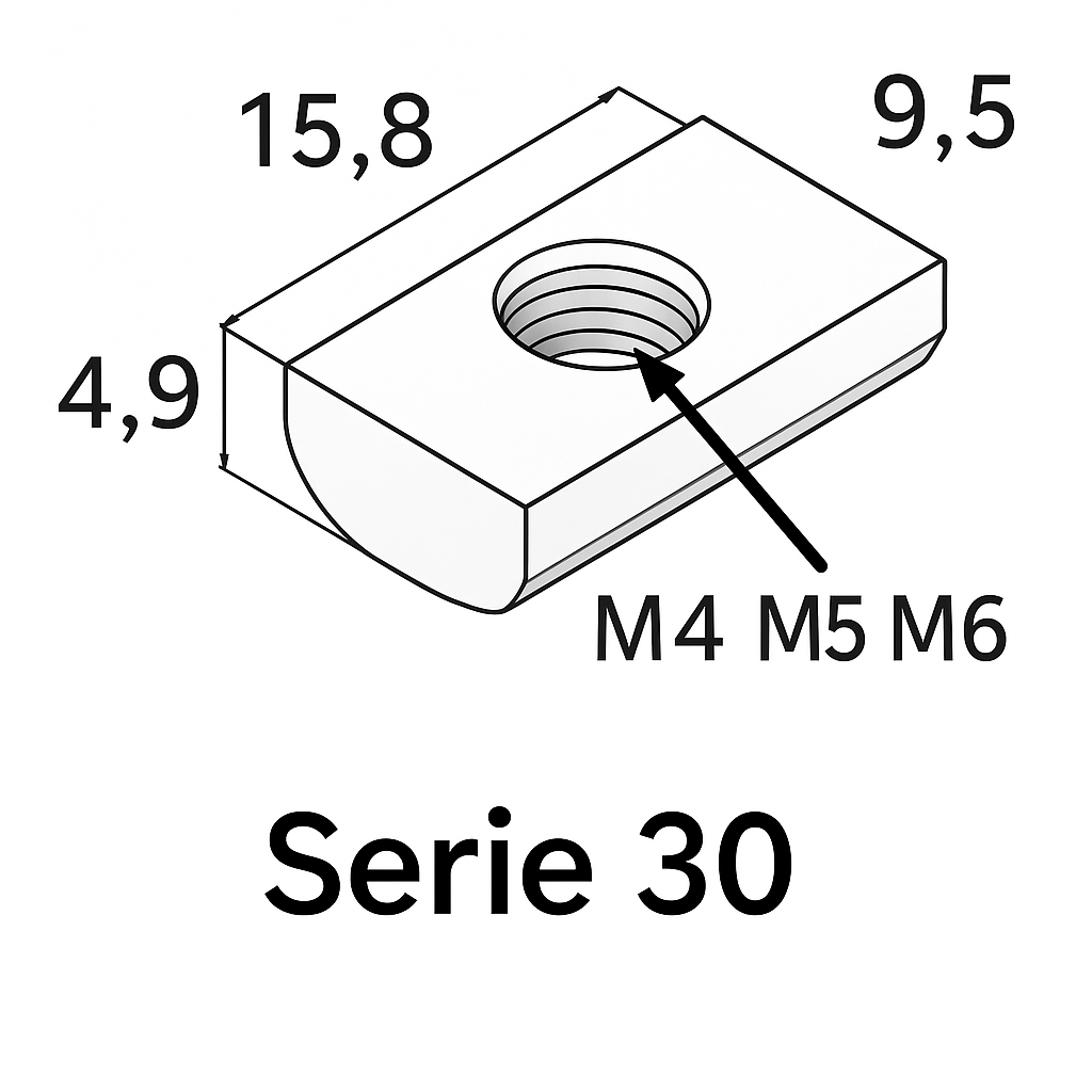 Grafico tecnico de 国标欧标 3030 4040 后置半圆螺母 M6 30M6