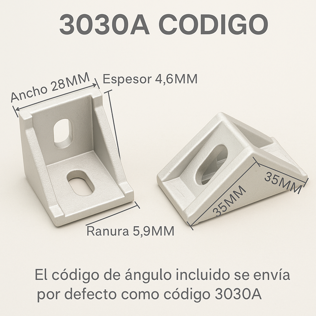 Grafico tecnico de Ángulo Esquinero Para Perfil de Aluminio 3030