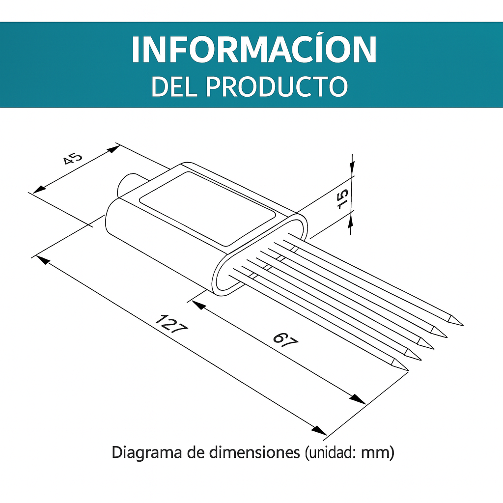 Grafico tecnico de Sensor Integrado de Suelo 7 en 1: Medidor de Humedad, Temperatura, Conductividad, Nutrientes N-P-K y pH