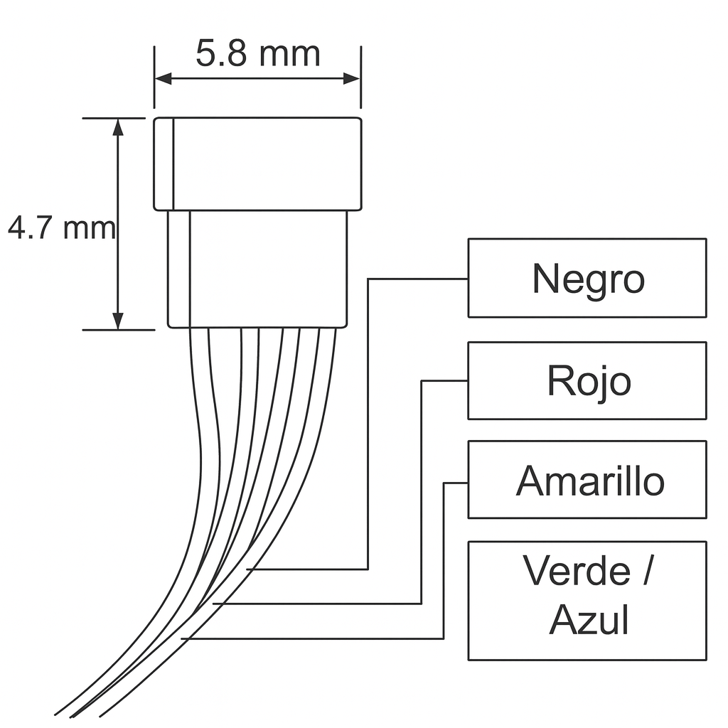 Grafico tecnico de Cable conector JST macho 2 mm 6 pines para proyectos electrónicos y reparaciones