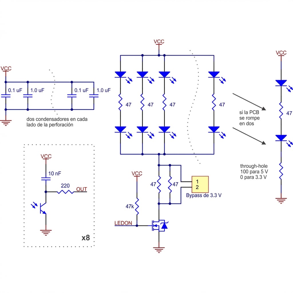 Grafico tecnico de Modulo Sensor Infrarrojo QTR-8RC Para Seguidor De Línea POLOLU