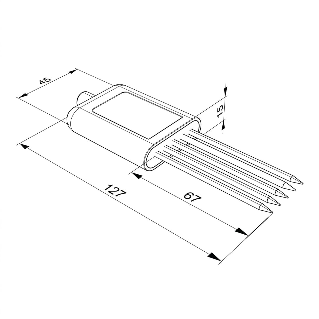 Grafico tecnico de Sensor de Suelo 7 en 1 - Medidor de Humedad, Temperatura, Conductividad, NPK y pH para Agricultura de Precisión