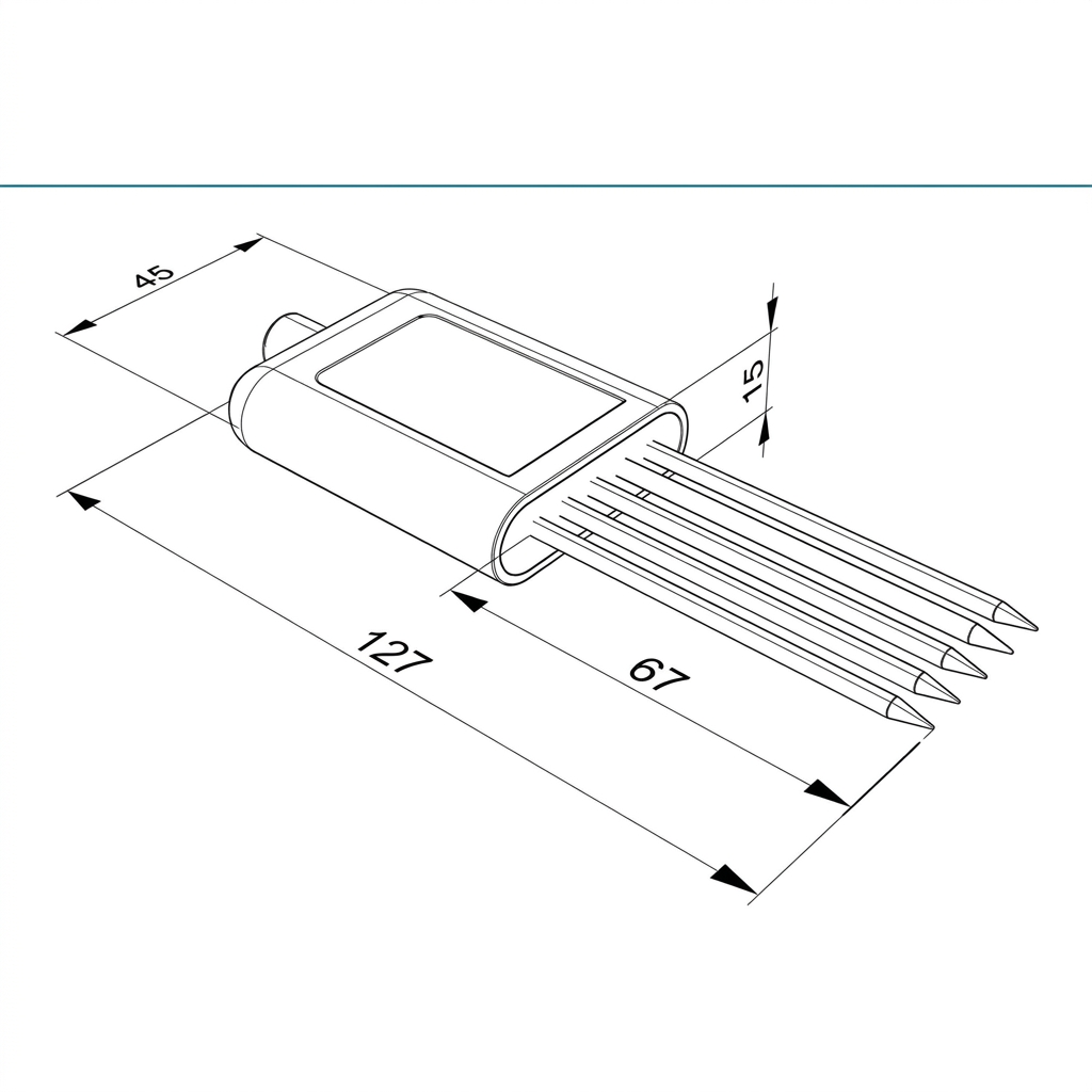 Grafico tecnico de Sensor de Suelo 7 en 1 USB Medidor de Humedad, Temperatura, Conductividad, NPK y pH para Agricultura de Precisión