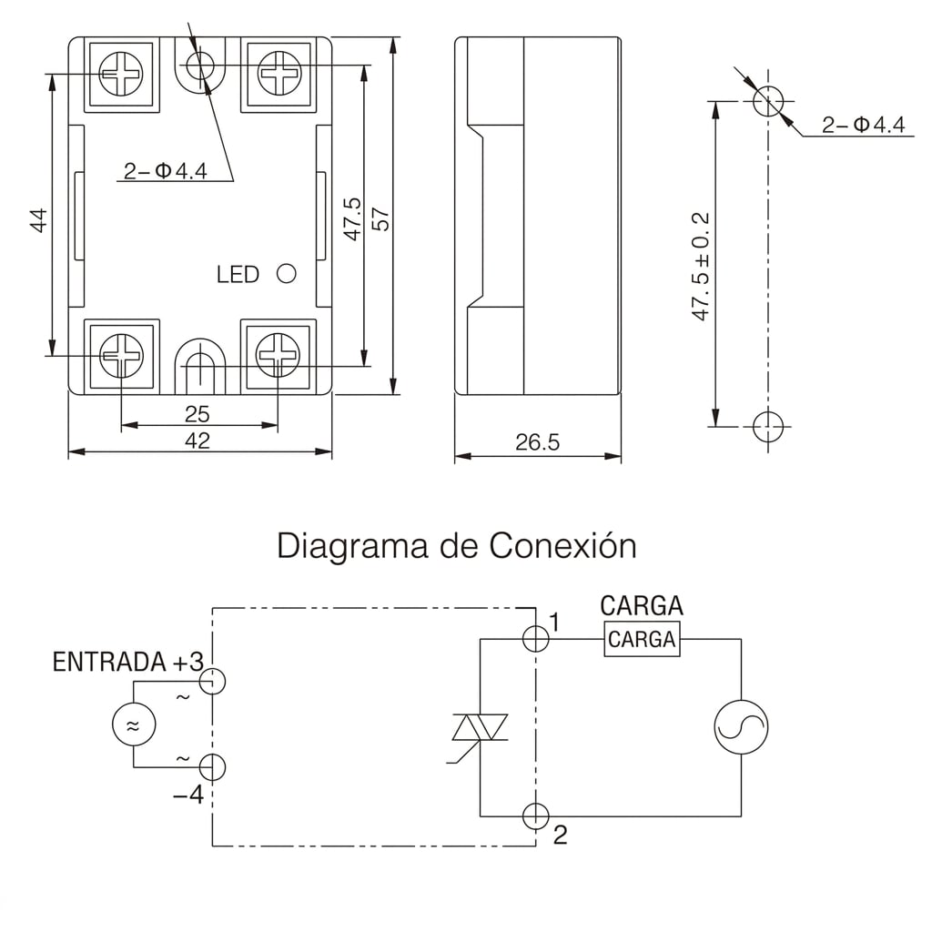 Grafico tecnico de Relé de Estado Sólido 480VAC/40A - XSSR-DA4840W1