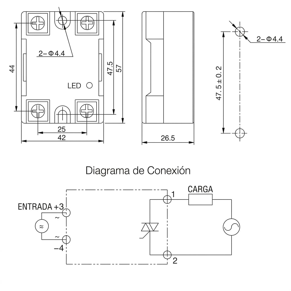 Grafico tecnico de Relé de Estado Sólido 480VAC/25A XSSR-DA4825 - Xurui Electronic