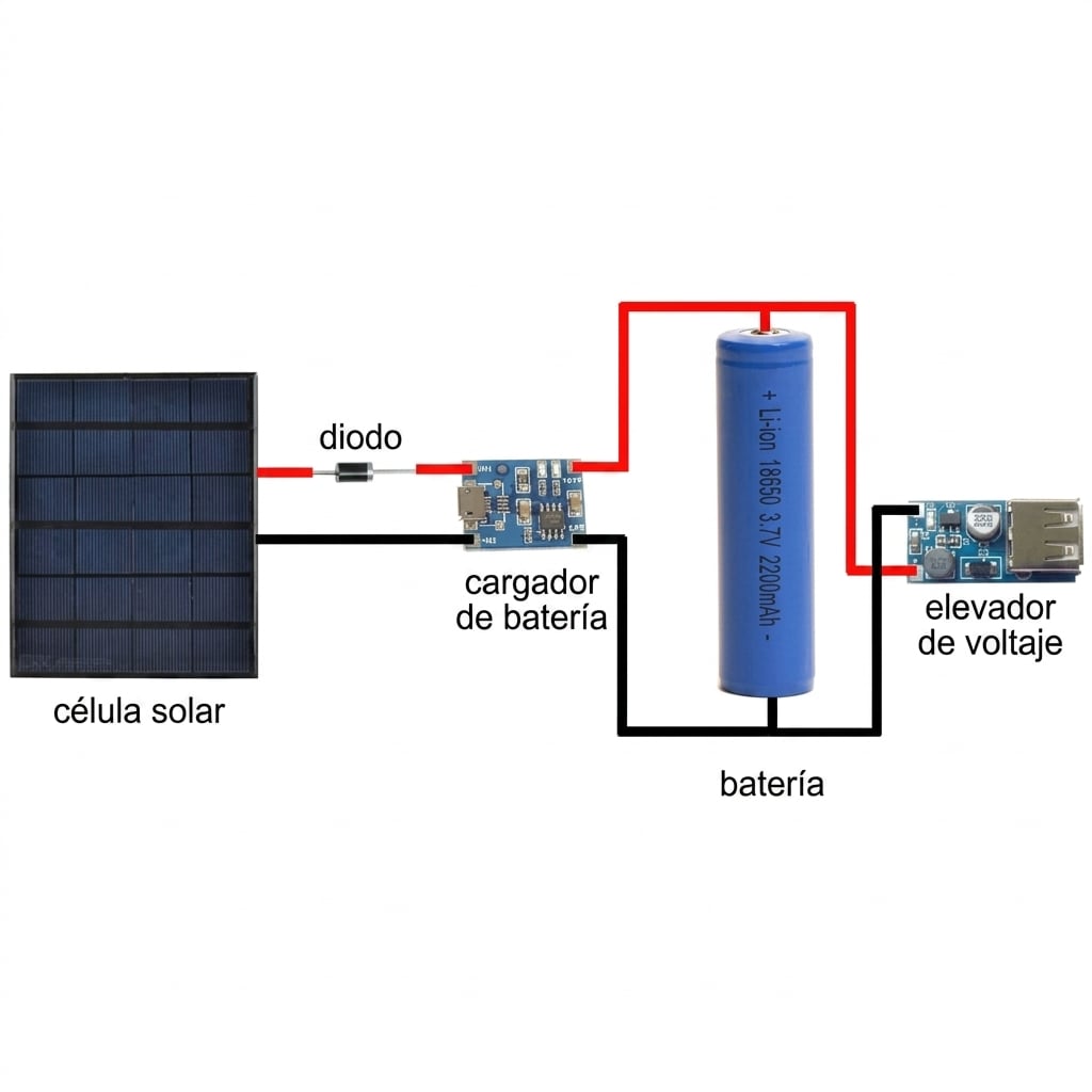 Grafico tecnico de Kit Solar Básico para Arduino o ESP32 - Panel 6V 3W y Batería 18650