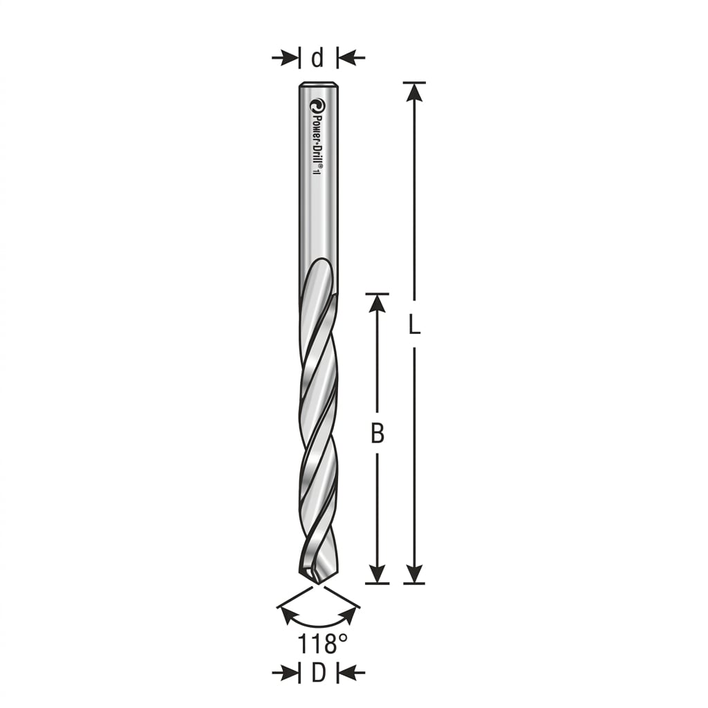 Grafico tecnico de Broca de Carburo de Tungsteno 3x5.5 mm - Diámetro 3 mm, Vástago 3.175 mm (1/8")