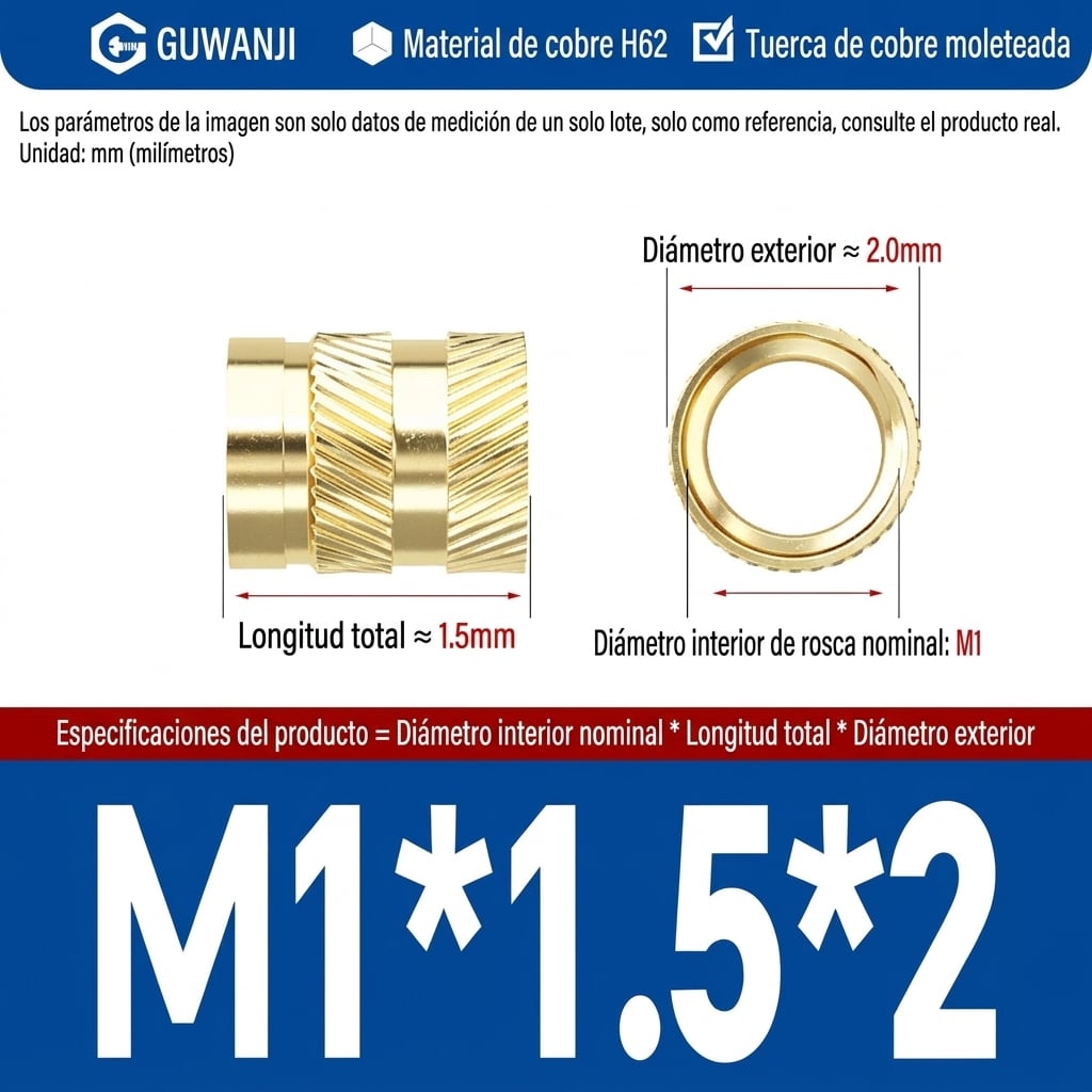Grafico tecnico de Tuerca de Inserción Roscado Ultrasónico IUB M1x1.5x2